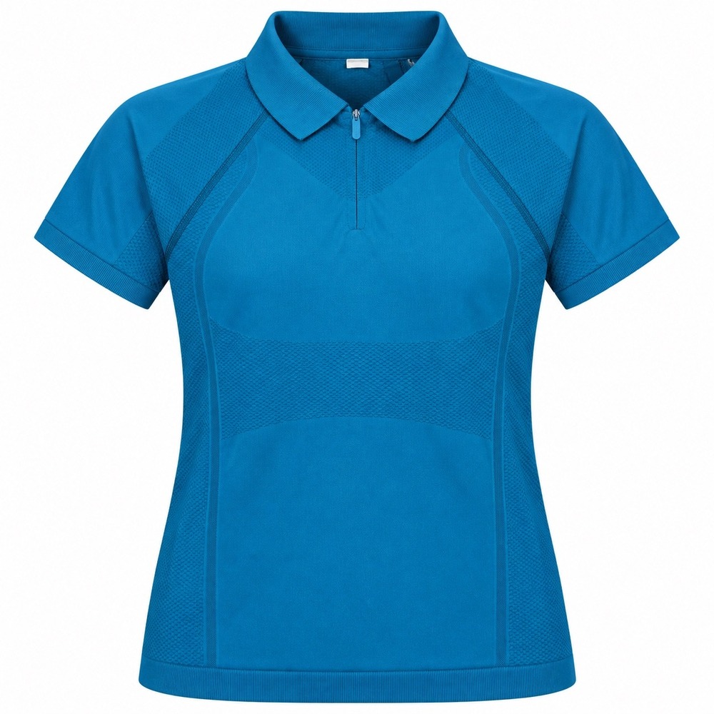 Athleta Momentum Seamless Polo Shirt Teal Blue Quarter Zip Short Sleeve Small